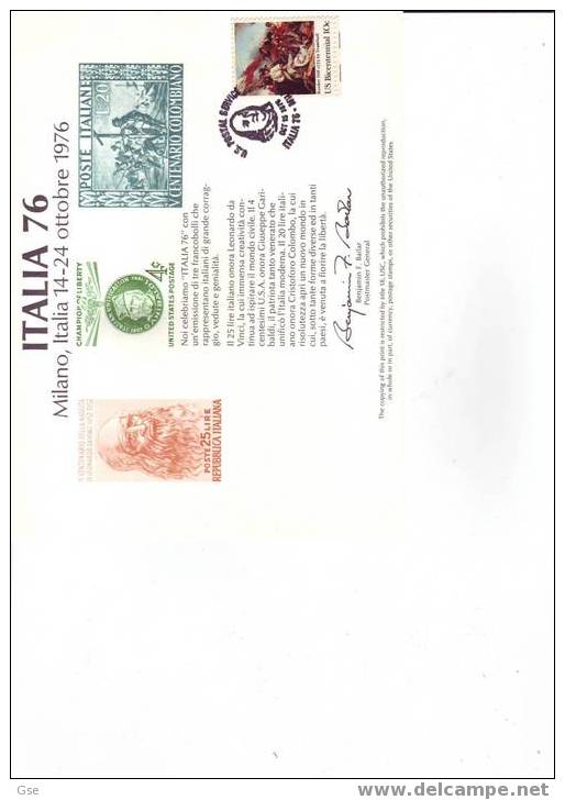 ITALIA 1976 - Leonardo,Garibaldi,Colombo  - US Bicentennial - Us Independence