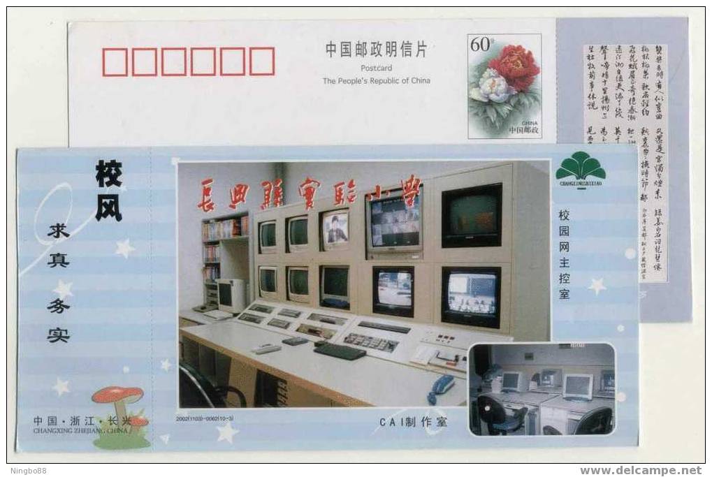 CAI Courseware Manufacture Room,Computer,Mushroom,China 2002 Changxing Primary School Advertising Pre-stamped Card - Informatique