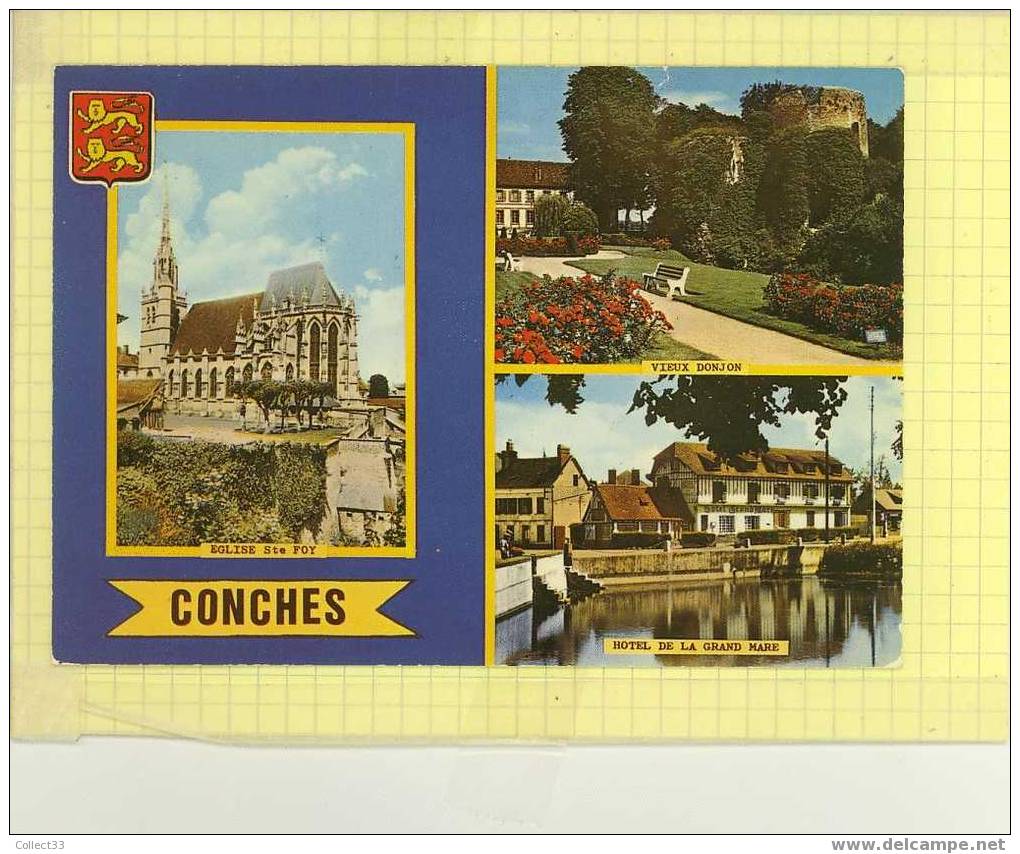 27 - Conches - Multivues - Eglise, Vieux Donjon,Hotel De La Grand Mare-CPM Années 1960-70 Non Voyagé - Ed Artaud N° 102 - Conches-en-Ouche