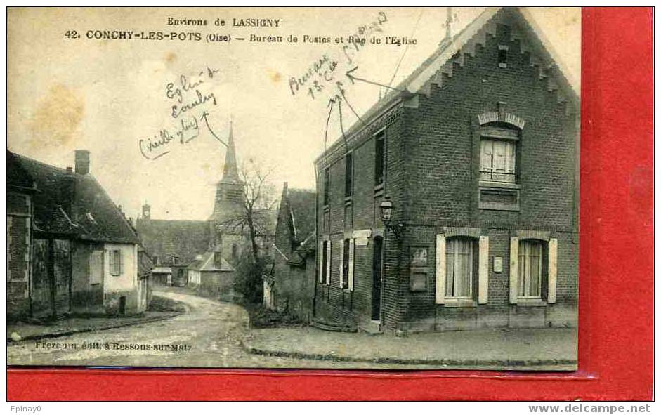 B - 60 - CONCHY Les POTS - Bureau De Postes Et Rue De L'église - Environs De Lassigny - Lassigny