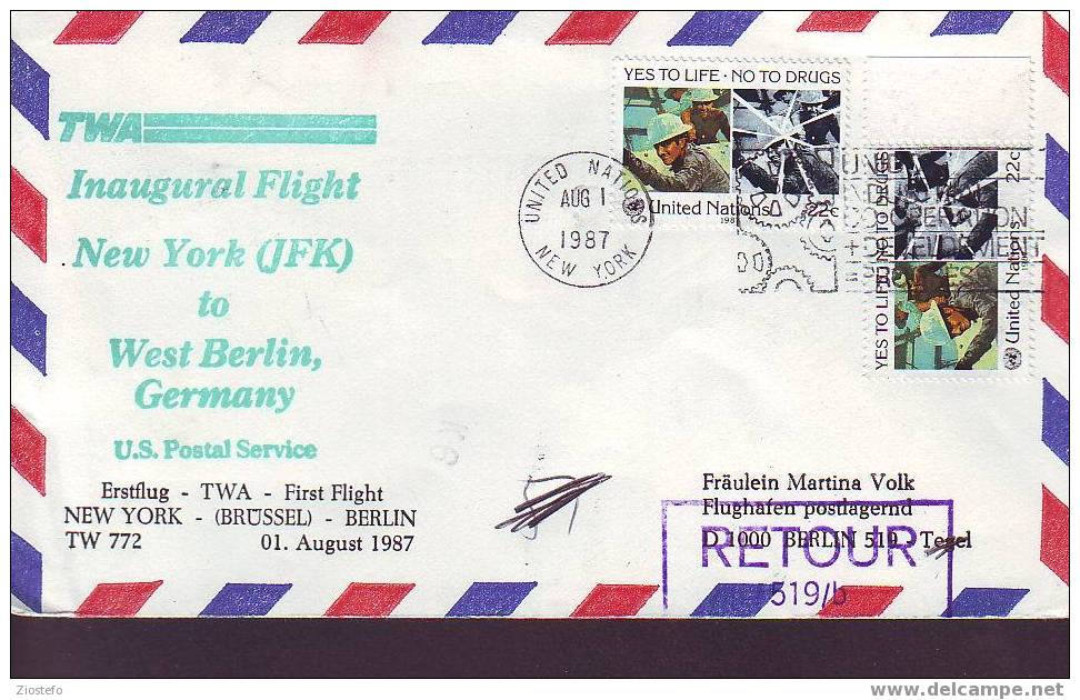 A101 TWA Inaugural Flight  Erstflug New York - West Berlin 1/8/87 - Autres & Non Classés