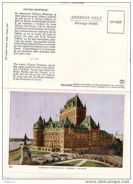 Château Frontenac - CP à Plier Et Détacher Autocollante - 1929 - Jamais Utilisée - État Parfait - Québec - Château Frontenac