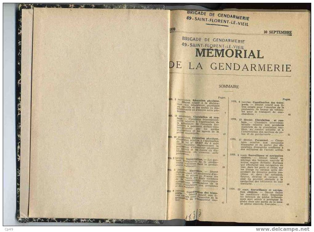 LIVRE - Mémorial De La Gendarmerie En 1970 - Recht