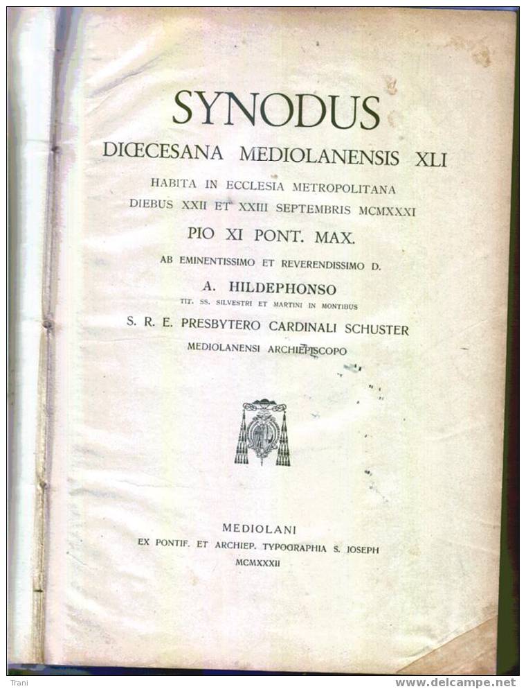 SYNODUS - LIBRO IN LATINO -Anno 1932 - Libri Antichi