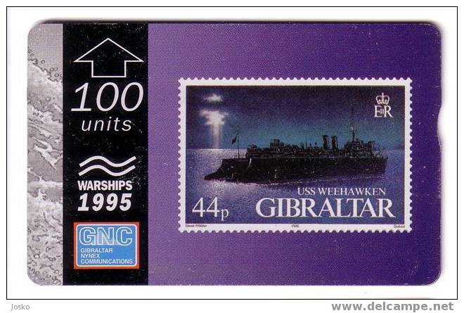 Stamps On Cards – Timbres- Stamp - Timbre - War Ship - Armee Bateau - Ships GIBRALTAR - Scratch , See Scan For Condition - Gibilterra
