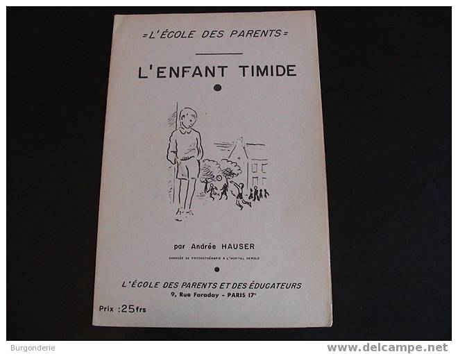 COLLECTION / L´ECOLE DES PARENTS/ L´ENFANT TIMIDE  / Andrée HAUSER / Années 60 (?) - Other & Unclassified