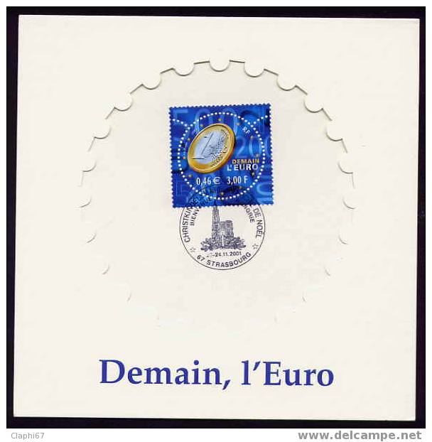 France Encart " Demain L' Euro" Strasbourg 23-11-2001 - Münzen