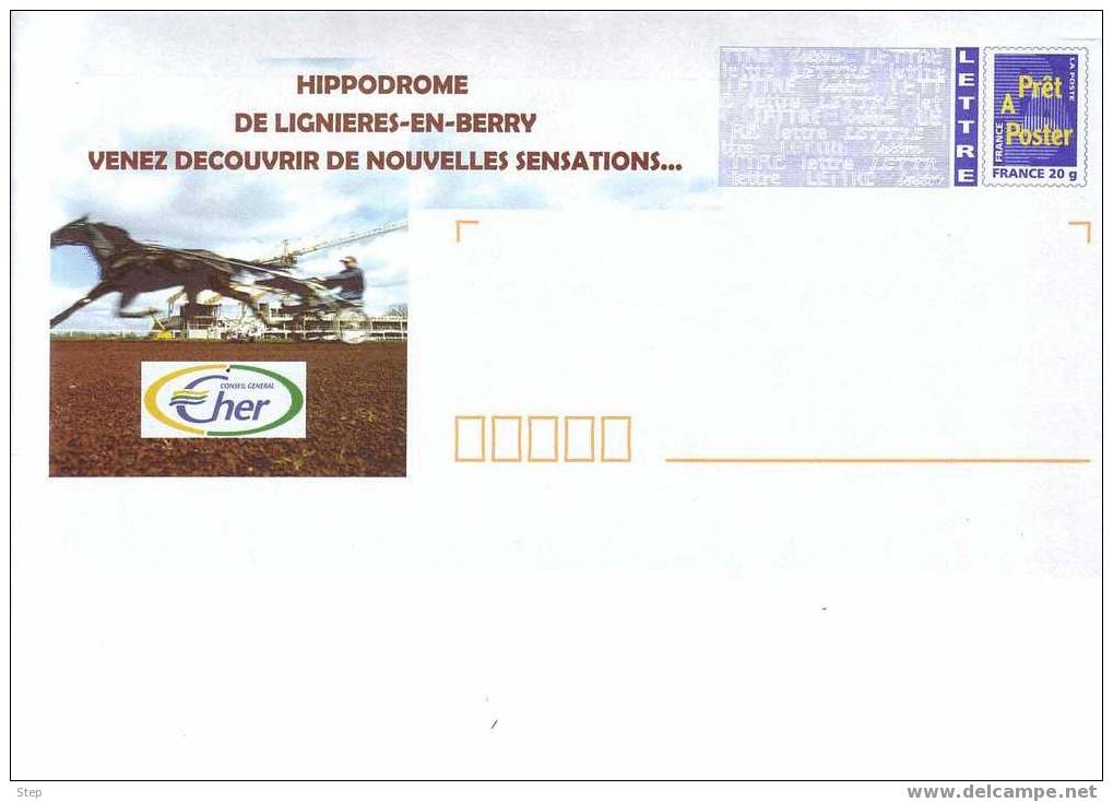 PAP LIGNIERES (CHER) : Thème Le CHEVAL HIPPODROME TROT ATTELE - Prêts-à-poster: Repiquages /Logo Bleu