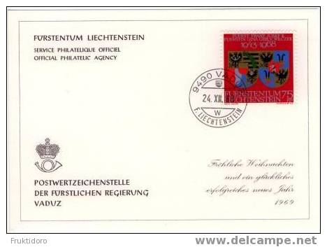 Liechtenstein Glückwunschkarte / Christmas Card 1968 - Coat Of Arms - Postwaardestukken