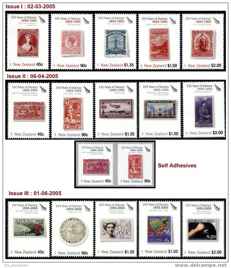New Zealand - Nouvelle Zélande : 2005  (**) Complete Sets + Blocs : 150 Years Of New Zealand Stamps - Ongebruikt