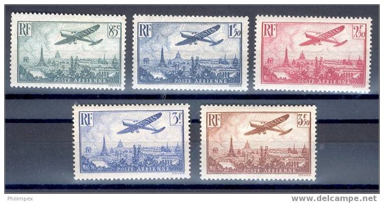 FRANCE, 5 AIRPOST STAMPS 1936, UNUSED HINGED - 1927-1959 Nuevos