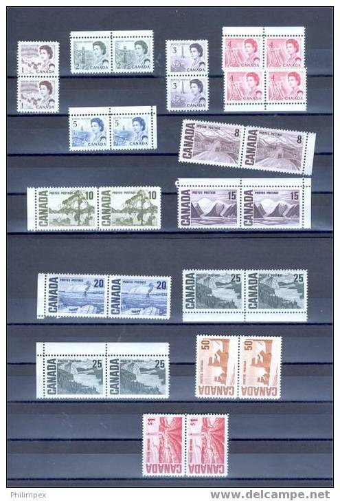 CANADA DEFINITIVES 1967, NEVER HINGED ** IN PAIRS - Unused Stamps