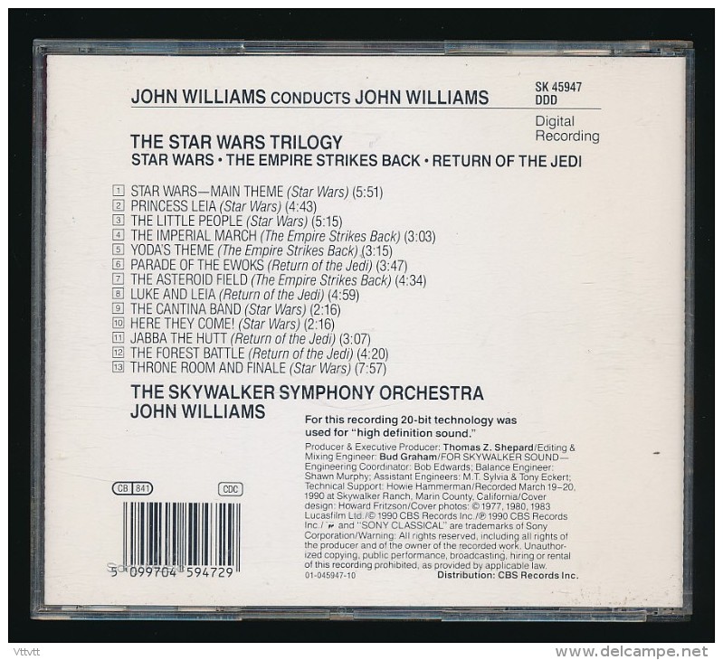 STAR WARS, La Guerre Des Etoiles, John Williams, 13 Titres, Sony SK 45947 - Musique De Films