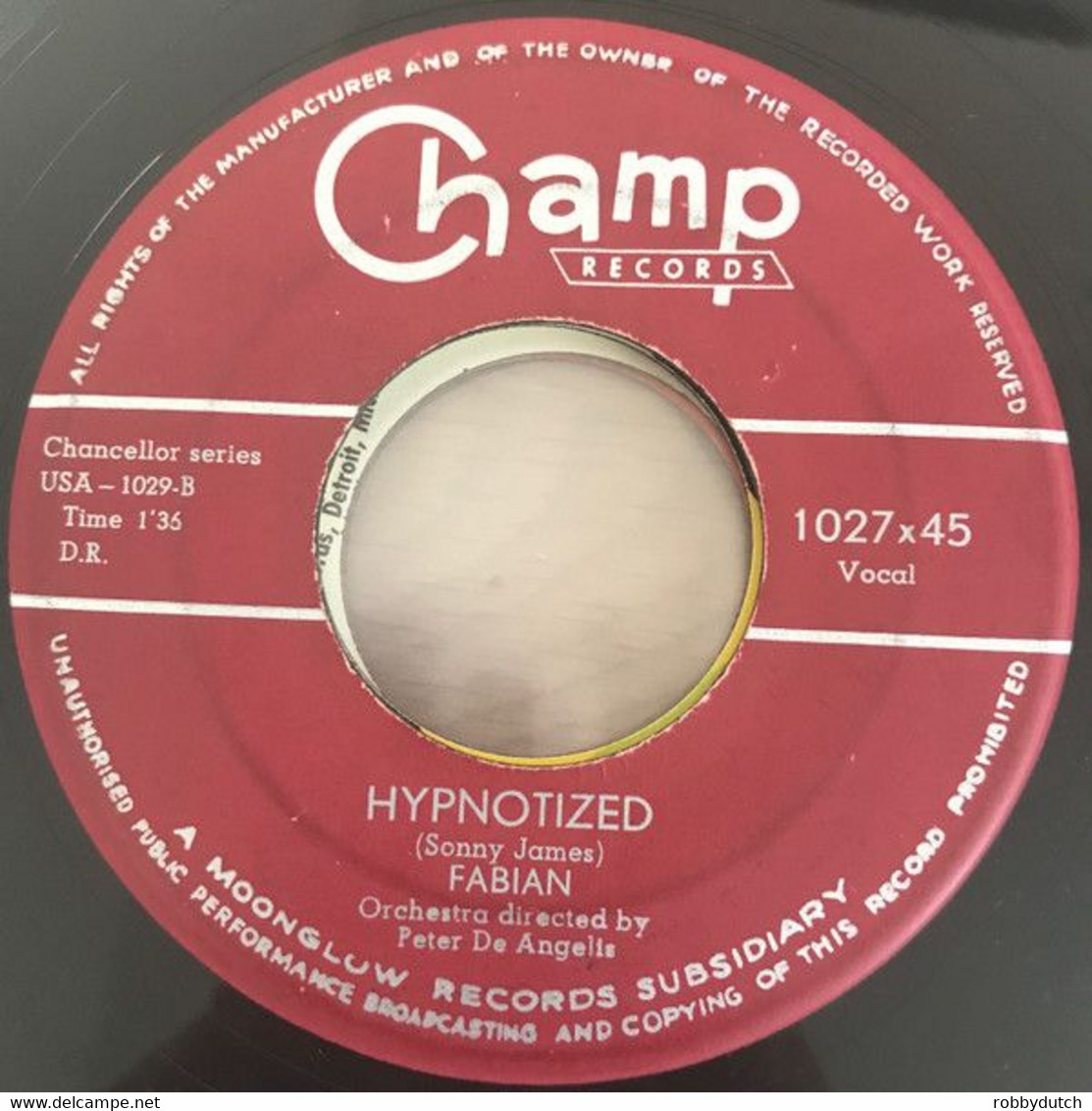 * 7" * FABIAN - I'M A MAN / HYPNOTIZED (1959 ?) On Champ Records - Verzameluitgaven