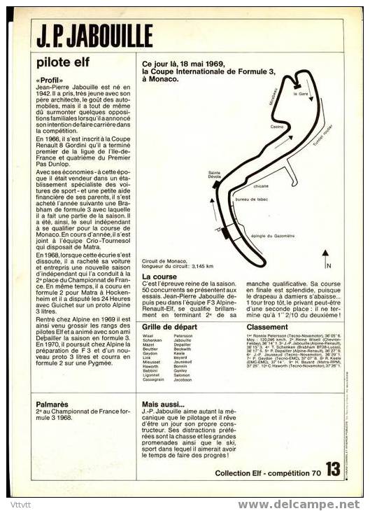 Jean Pierre Jabouille, Pilote Elf, Collection Elf (1970, N° 13) 30 Cm Sur 21 Cm Cartonnée, Monaco, Recto-verso - Automobile - F1