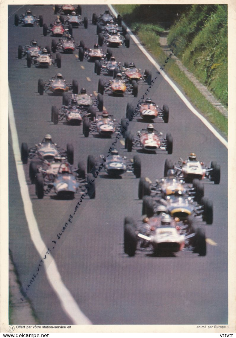 Formule France, Collection Elf (1970, N° 14) 30 Cm Sur 21 Cm Cartonnée, Rouen-les-Essarts, Recto-verso - Car Racing - F1