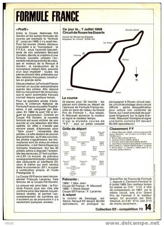 Formule France, Collection Elf (1970, N° 14) 30 Cm Sur 21 Cm Cartonnée, Rouen-les-Essarts, Recto-verso - Automobile - F1