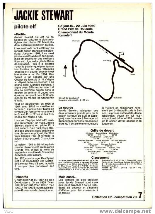 Jackie Stewart, Pilote Elf, Collection Elf (1970, N° 7) 30 Cm Sur 21 Cm Cartonnée, Grand Prix De Hollande, Recto-verso - Automobilismo - F1