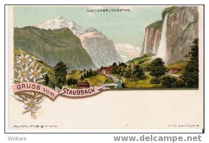 CH045 / 1898 – Lauterbrunnental Mit Wasserfall Und Bahn – - Lauterbrunnen