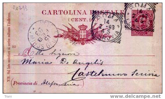 ROMA / CASTELNUOVO SCRIVIA - Anno 1893 - Entiers Postaux