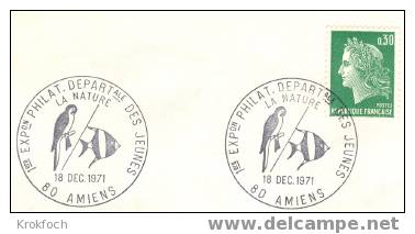 Oiseaux - Bureau Temporaire Amiens 80  1971 Sur Lettre Entière - Poisson Aquariophilie - Perroquets & Tropicaux