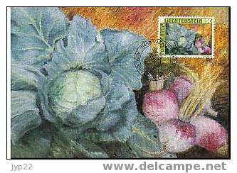 Liechtenstein Lot 3 CM 1er Jour FDC Produits Des Champs Légumes Chou Navet Chou Rouge Pommes De Terre Ail Oignon - Gemüse