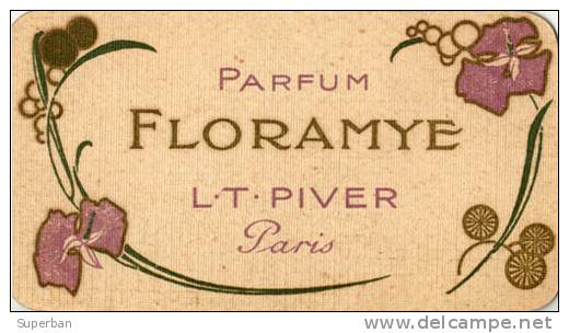 PUBLICITÉ PARFUM - CARTE PARFUMÉE Avec FLORAMYE - L.T. PIVER PARIS - AU DOS: PUBLICITÉ PARFUMEUR De BUCAREST, RO (y-461) - Oud (tot 1960)