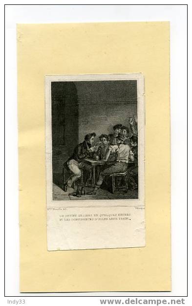 - "SCENE DE CABARET". GRAVURE SUR ACIER DU XIXe S; - Autres & Non Classés