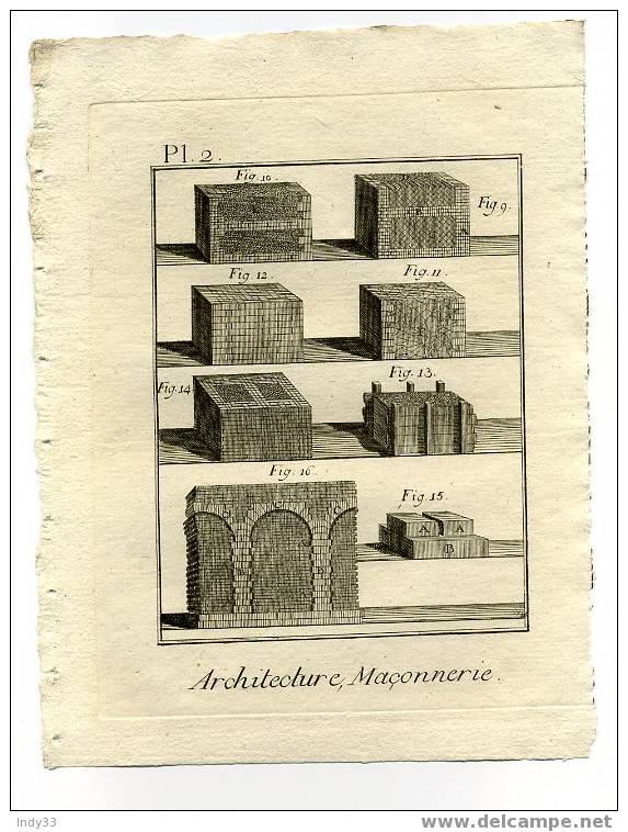 - "ARCHITECTURE, Maçonnerie. PL. 2" EAU FORTE DU XVIIIe S. - Otros & Sin Clasificación