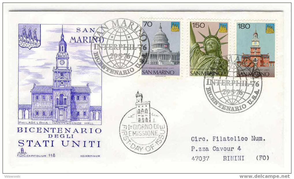 San Marino - Busta Fdc Con Serie: Bicentenario Degli Stati Uniti - Onafhankelijkheid USA