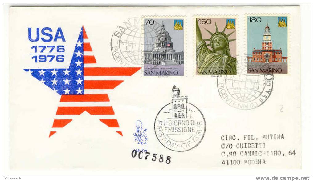 San Marino - Busta Fdc Con Serie: Bicentenario Degli Stati Uniti - Onafhankelijkheid USA