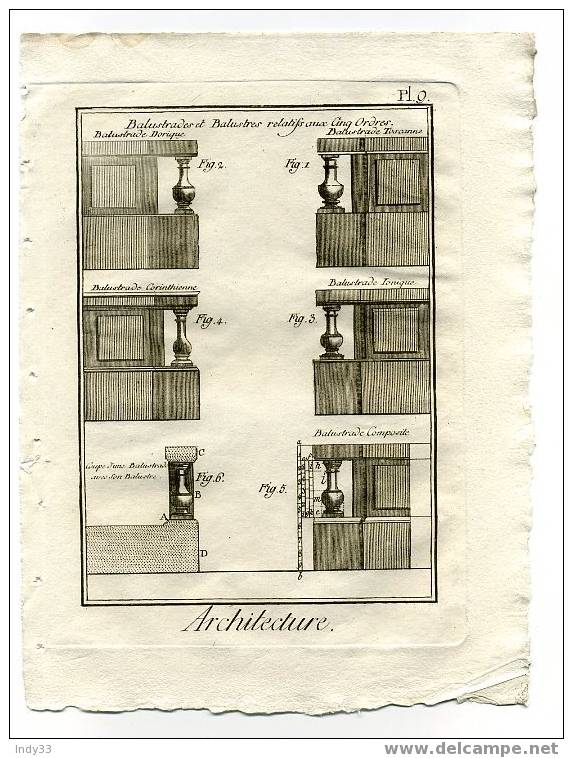 - "ARCHITECTURE. PL. 9 - Balustrades Et Balustres Relatifs Aux Cinq Ordres." EAU FORTE DU XVIIIe S. - Other Plans