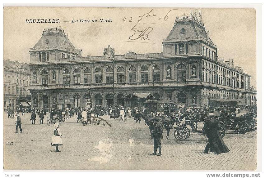 Brussel La Gare Du Nord Animé + Tram 1906 (d706) - Chemins De Fer, Gares