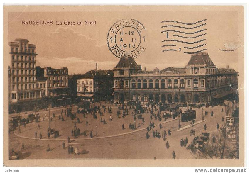 Brussel La Gare Du Nord Animé + Tram 1913 (d710) - Ferrovie, Stazioni