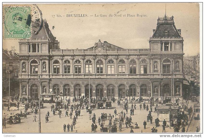 Brussel La Gare Du Nord Et Place Rogier Animé 1921 (d711) - Chemins De Fer, Gares