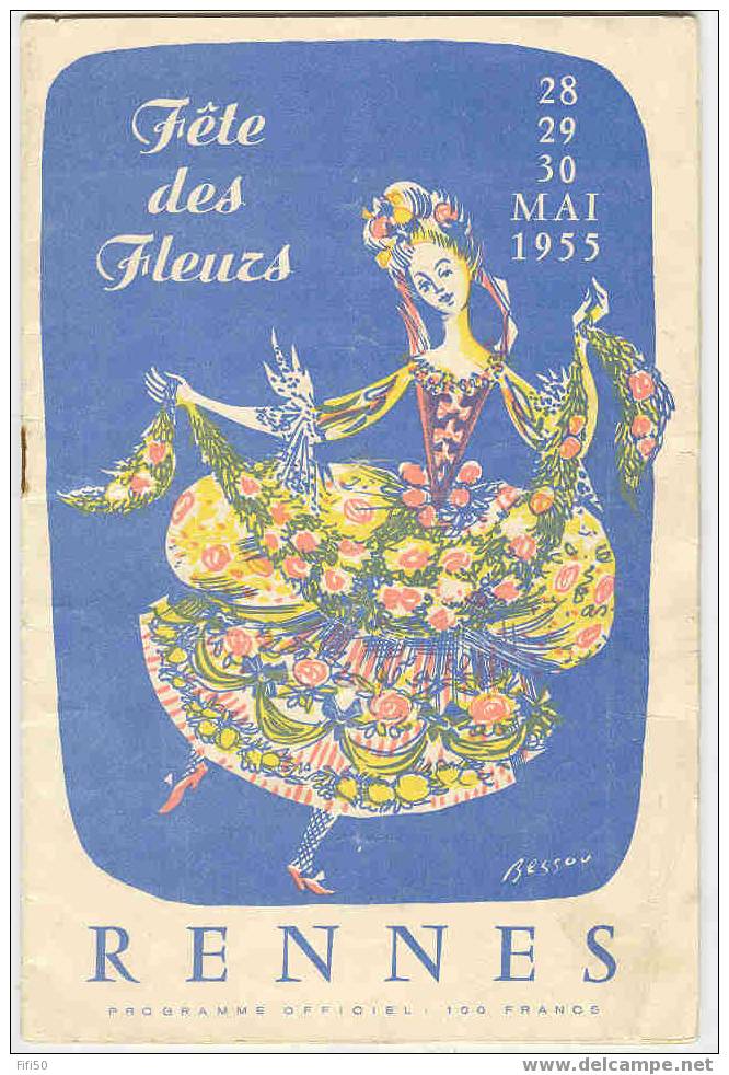 Plaquette FETE DES FLEURS  RENNES 1955 La Reine Et Les Demoiselles D´honneur - Bretagne
