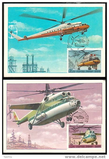 RUSSIE - 1980 - Helicopters - 6 Maximum Cards - Helikopters