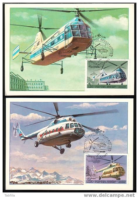 RUSSIE - 1980 - Helicopters - 6 Maximum Cards - Helikopters