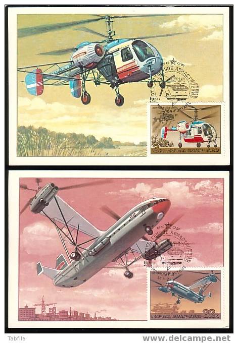 RUSSIE - 1980 - Helicopters - 6 Maximum Cards - Helikopters