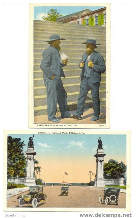 Lot De 2 Cartes Couleur.Amish Men.Pittsburgh. - Hommes