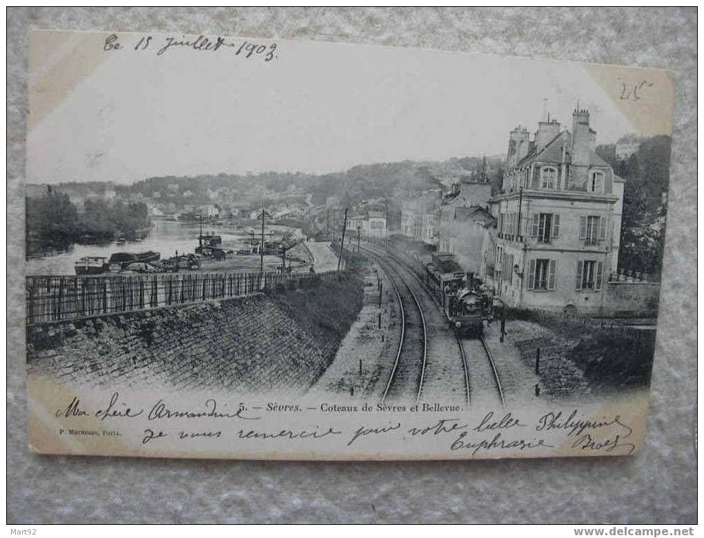 92 SEVRES COTEAUX DE SEVRES ET BELLEVUE VOIE CHEMIN DE FER TRAIN - Sevres