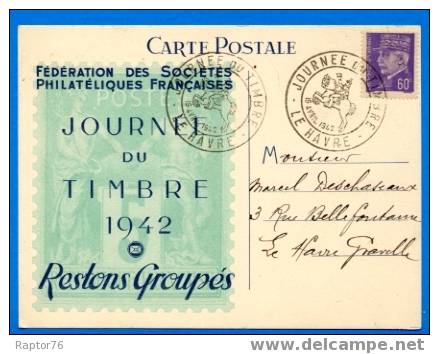 CARTE POSTALE ET DOCUMENT OFFICIEL DE LA JOURNEE DU TIMBRE 1942 - ....-1949