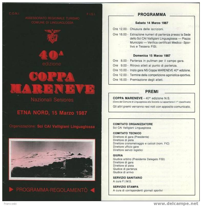 LINGUAGLOSSA-CATANIA-40^COPPA MARENEVE,SCI FONDO SENIORES[15-3-1987]-VULCANO ETNA-Ski Brochure- - Winter Sports