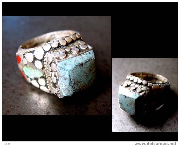 Imposante Bague Très Belle Argent Turquoise / Very Big Silver Oriental Ring - Arte Orientale