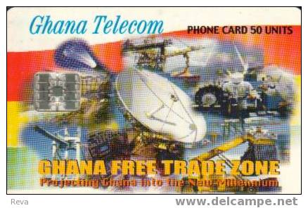 GHANA  50 UNITS   SATELITE  DISH   PEOPLE  FREE TRADE ZONE  CHIP  GHA-52(?)   EXP 10/01  SPECIAL  PRICE !!! - Ghana