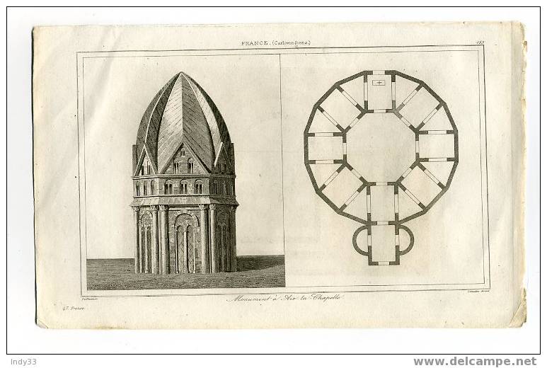 - "MONUMENT A AIX-LA-CHAPELLE" . GRAVURE SUR ACIER DU XIXe S. - Architecture