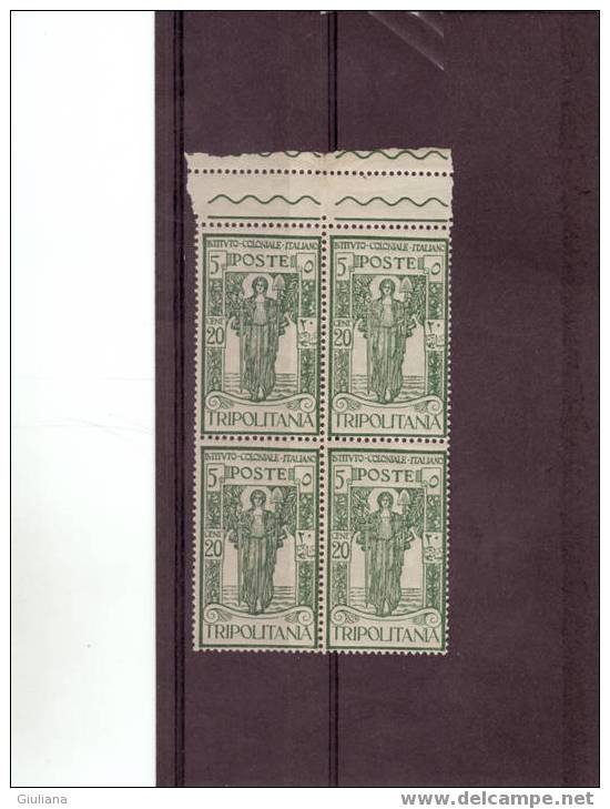 Italia Colonie - Tripolitania N. 35** In Blocco Di 4v. (Sassone) 1926 Pro Istituto Coloniale Italiano - Tripolitania
