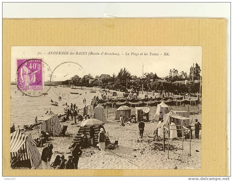 33 - Andernos - La Plage Et Les Tentes - Animée - CPA 1935 - Ed BR N° 70 - Andernos-les-Bains