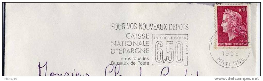 Flamme---1969--Pour Vos Dépots-Caisse Nationale D´épargne 6,50% Dans Tous Les Bureaux De Poste.....Marianne De Cheffer-- - Poste
