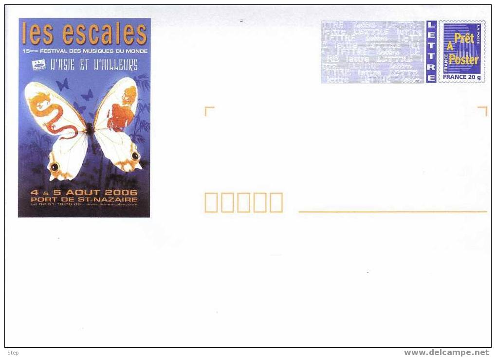 PAP SAINT NAZAIRE (LOIRE ATLANTIQUE) : "LES ESCALES" FESTIVAL DES MUSIQUES DU MONDE (ASIE)  PAPILLON - Prêts-à-poster:Overprinting/Blue Logo